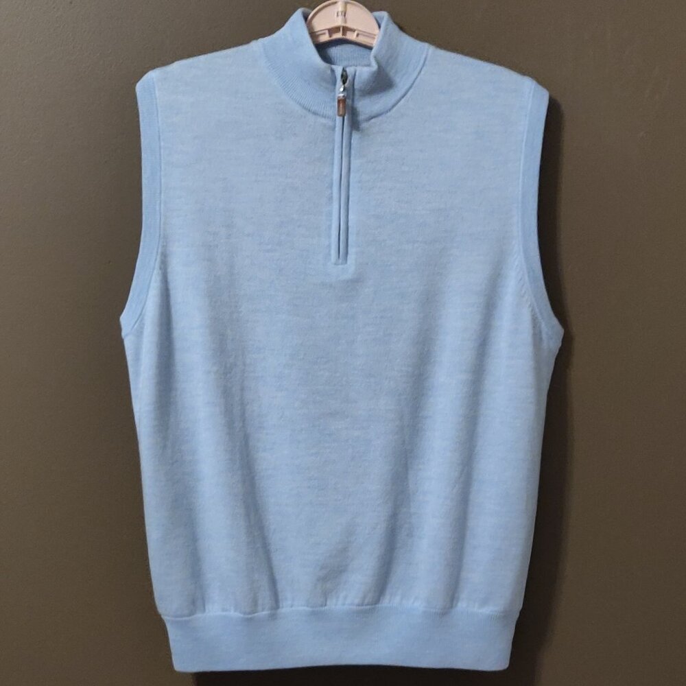 Peter Millar Blue Merino Wool 1/4 Zip Mock Neck Lined Sweater Vest MEDIUM